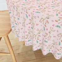 Pink Sweet Deer & Fox - Pink Flowers Woodland Animals Baby Girl Nursery Bedding