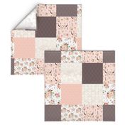 Boho Aztec Bison Skull Flowers - Cheater Quilt Wholecloth - Peach + Brown Blanket