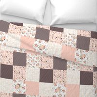 Boho Aztec Bison Skull Flowers - Cheater Quilt Wholecloth - Peach + Brown Blanket