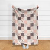 Boho Aztec Bison Skull Flowers - Cheater Quilt Wholecloth - Peach + Brown Blanket