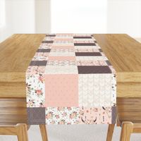 Boho Aztec Bison Skull Flowers - Cheater Quilt Wholecloth - Peach + Brown Blanket