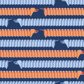 Origami Dachshund Chevron-Blue/Orange
