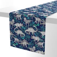 Dinosaur Jungle Dark Blue Purple Background medium print