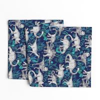 Dinosaur Jungle Dark Blue Purple Background medium print