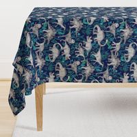 Dinosaur Jungle Dark Blue Purple Background medium print