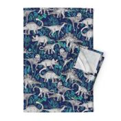 Dinosaur Jungle Dark Blue Purple Background medium print