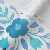 Watercolour Floral Doodle Blue