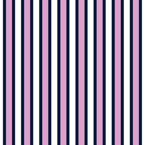 Bonny Vertical Stripes - Narrow Navy Ribbons with Light Orchid and White Bands - Extra Large Scale