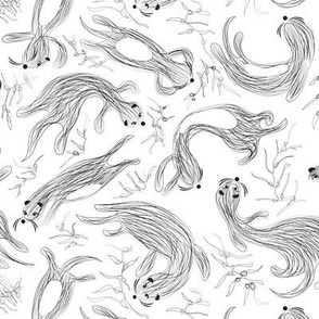 Otters at Play black on white sketch