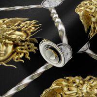 2 diamonds jewels gems trellis interlinked criss cross interconnected connected medusa baroque rococo gold silver black white Greek Greece gorgons mythology   inspired