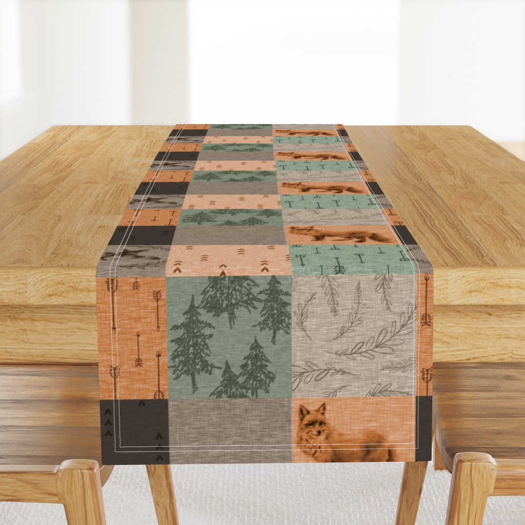 Woodland Patchwork - Orange, green, and soft brown