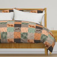 Woodland Patchwork - Orange, green, and soft brown