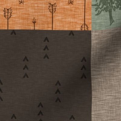 Woodland Patchwork - Orange, green, and soft brown