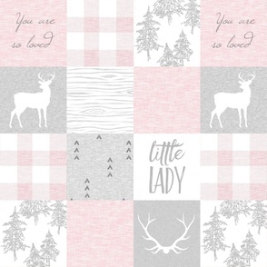 4.5” You are so loved - pink and grey deer wholecloth quilt