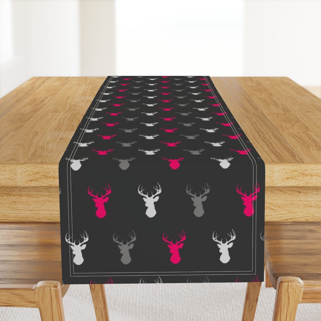 Deer - Fuchsia, Grey, Silver on Black