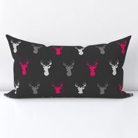 Deer - Fuchsia, Grey, Silver on Black