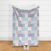 Little Lady Wholecloth Quilt - lilac, pink, aqua and grey - soft and sweet woodland