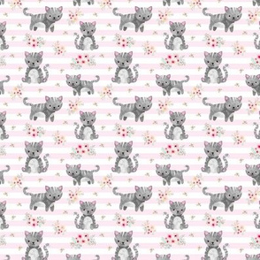 TINY Grey Tabby Kitten Floral - pink stripes