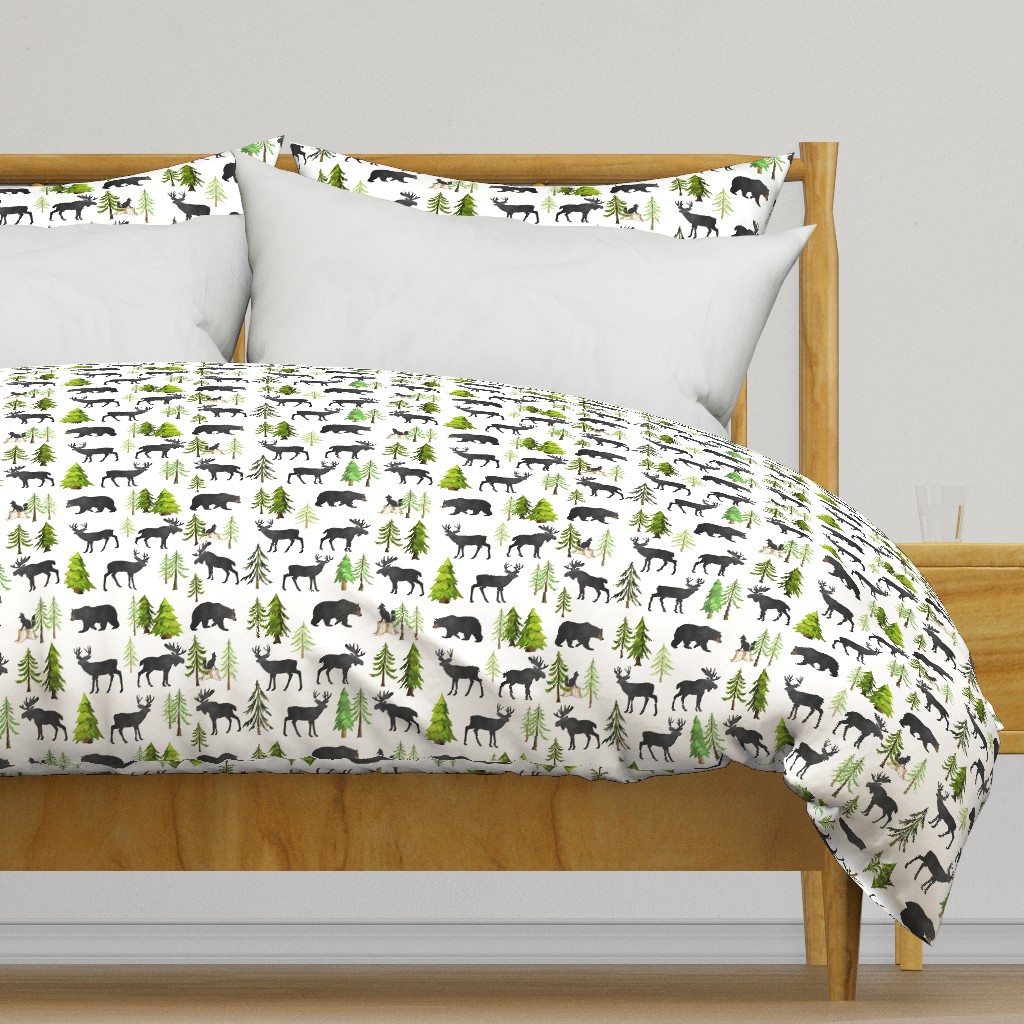 Home in the Forest - Woodland Animals Bear Moose Deer Pine Trees Baby Nursery Bedding GingerLous