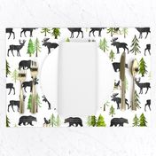 Home in the Forest - Woodland Animals Bear Moose Deer Pine Trees Baby Nursery Bedding GingerLous