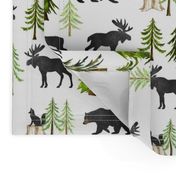 Home in the Forest - Woodland Animals Bear Moose Deer Pine Trees Baby Nursery Bedding GingerLous