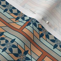 Art Deco Style, Rectangle Tiles, Orange, Blue