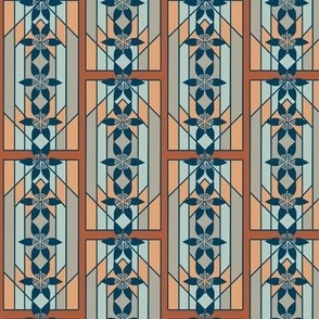Art Deco Style, Rectangle Tiles, Orange, Blue