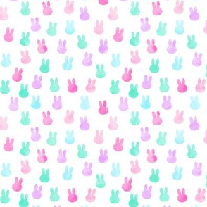 small bunnies in multi - pink, purple, teal