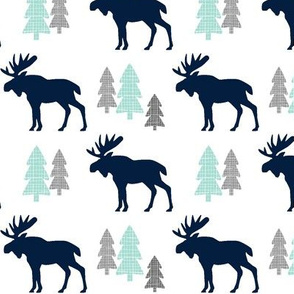 Navy Moose  – Mint Gray Forest Trees Woodland Baby Nursery Bedding GingerLous