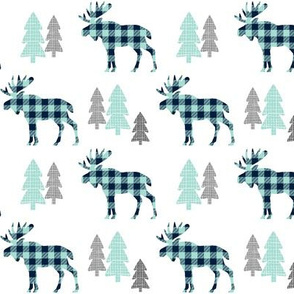 Moose  – Navy + Mint Buffalo Plaid Check Forest Trees Woodland Baby Nursery Bedding GingerLous