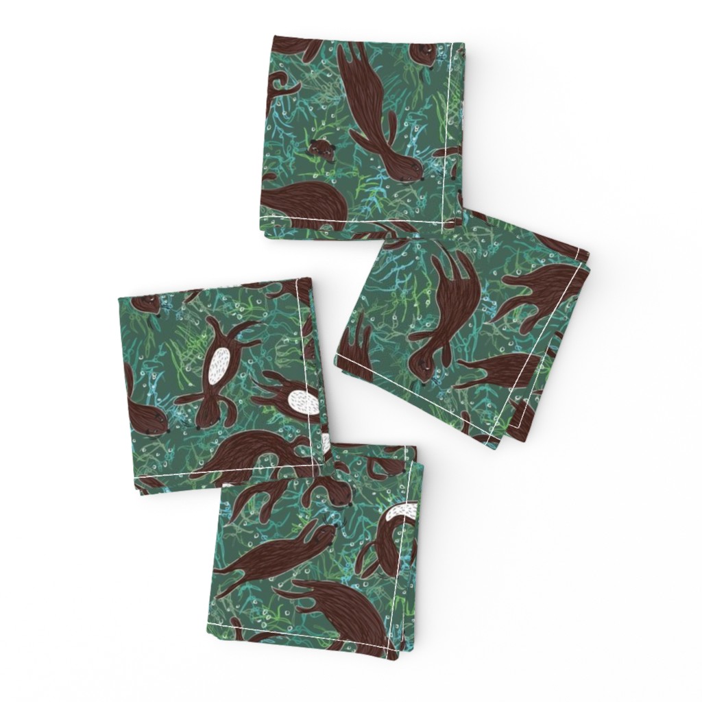 Sea Otters in Kelp green blue