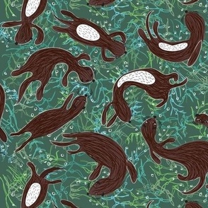 Sea Otters in Kelp green blue