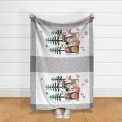54”x36” MINKY Panel – Gray Woodland Critters Blanket, Nursery Bedding, Bear Moose Wolf Raccoon Fox Pine Trees, FABRIC REQUIRED IS 54” or WIDER