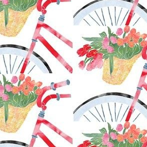 Red Bicycle with Tulips