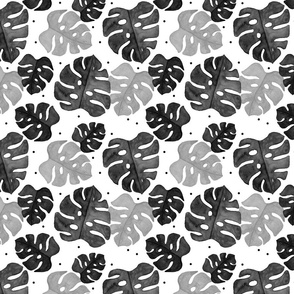 Monstera Watercolour monochrome with dots medium