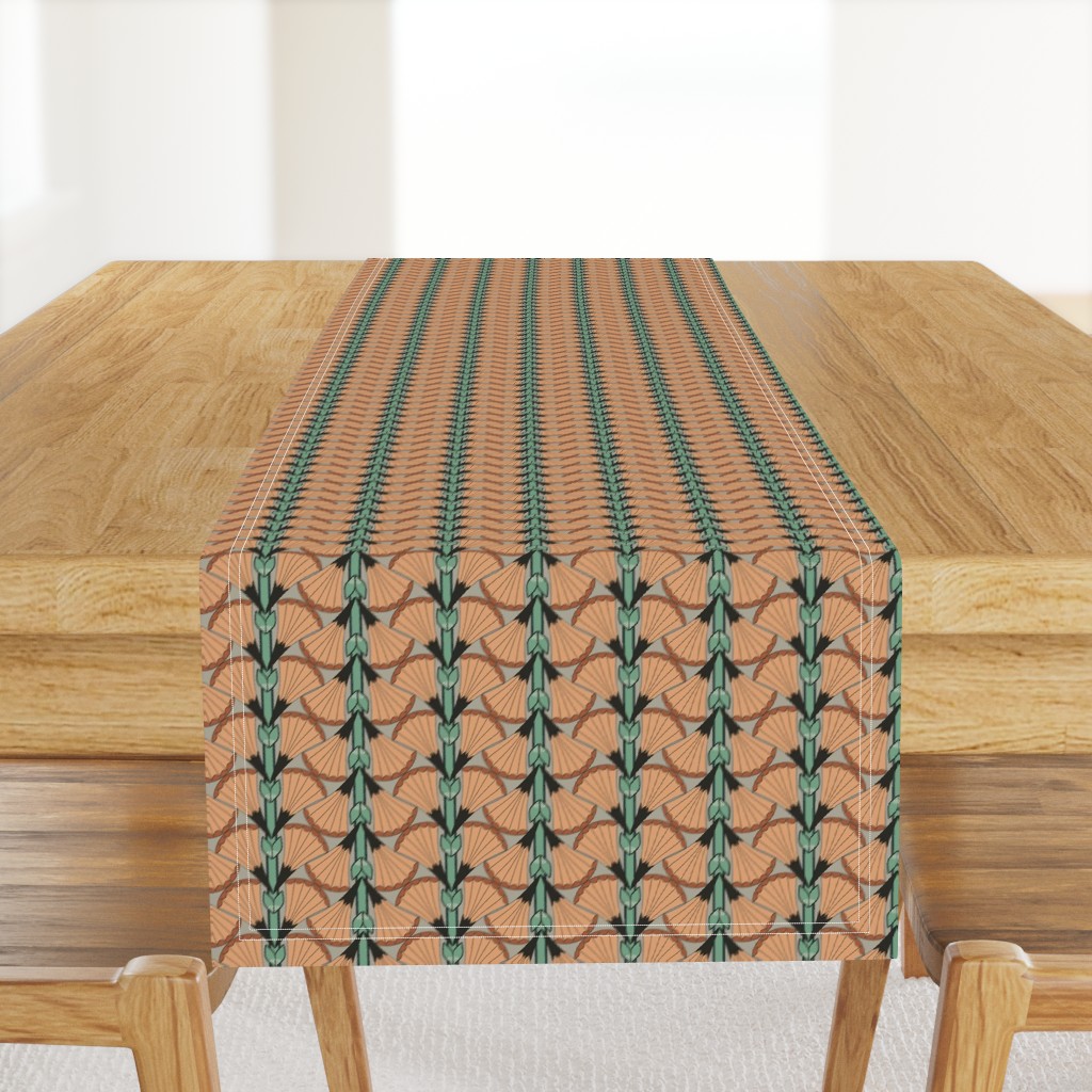 Art Deco Fan Flowers with Orange and Green Stripes 