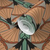 Art Deco Fan Flowers with Orange and Green Stripes 