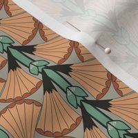 Art Deco Fan Flowers with Orange and Green Stripes 