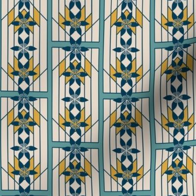 Art Deco Style Stripes in Indigo, Teal and Gold