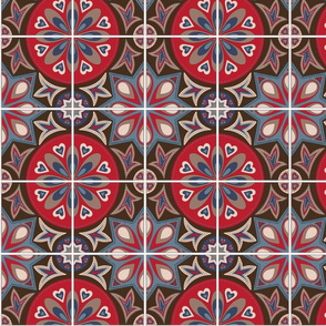 Spanish Tiles in Blue, Brown and Red