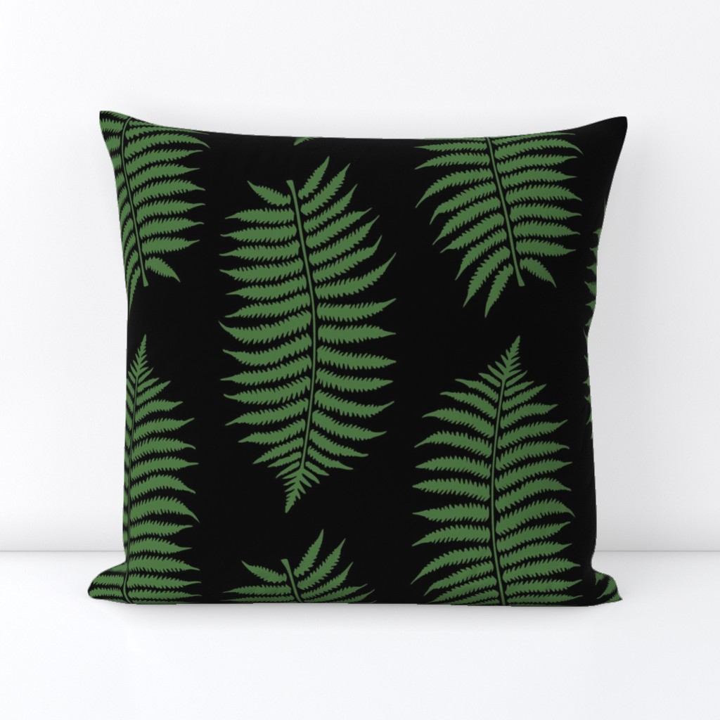 Large Fern Green Fern Leaf Silhouettes on Black