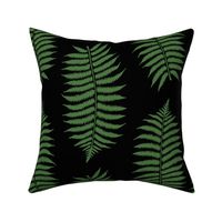 Large Fern Green Fern Leaf Silhouettes on Black