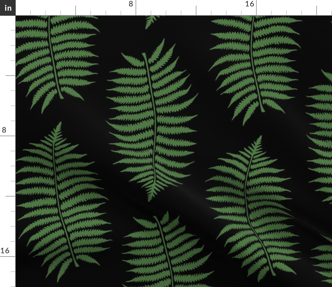 Large Fern Green Fern Leaf Silhouettes on Black