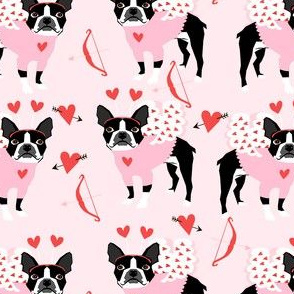 boston terrier love bug valentines day dog breed fabric pink