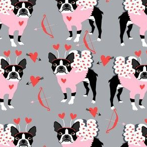 boston terrier love bug valentines day dog breed fabric grey