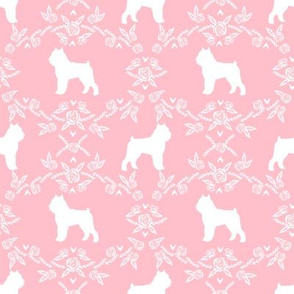 Brussels Griffon floral silhouette dog breed fabric pink