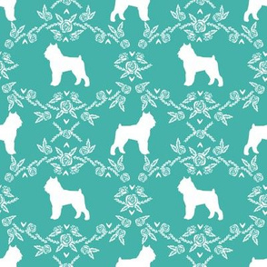 Brussels Griffon floral silhouette dog breed fabric turquoise