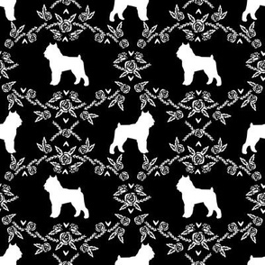 Brussels Griffon floral silhouette dog breed fabric black and white