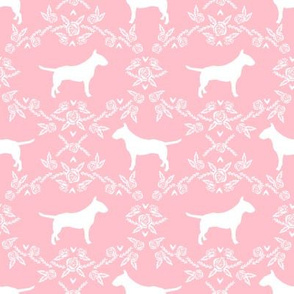 bull terrier floral silhouette dog breed fabric pink