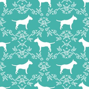 bull terrier floral silhouette dog breed fabric turquoise
